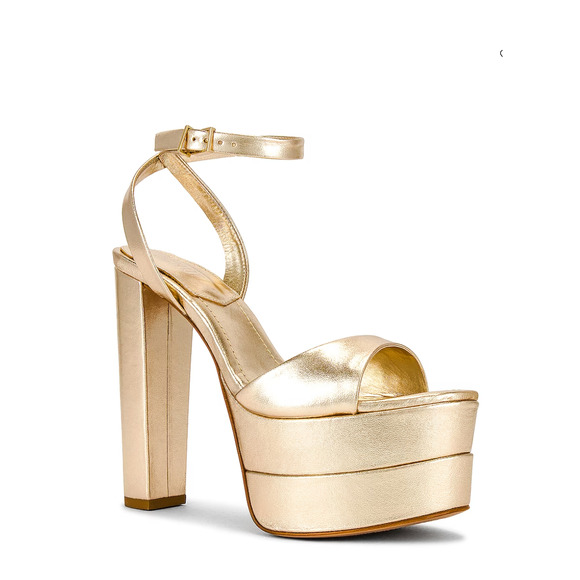 Schutz Gold Metallic Platform Sandal Size 9.5 Kaila Heels Disco Chunky High NEW - Picture 3 of 11